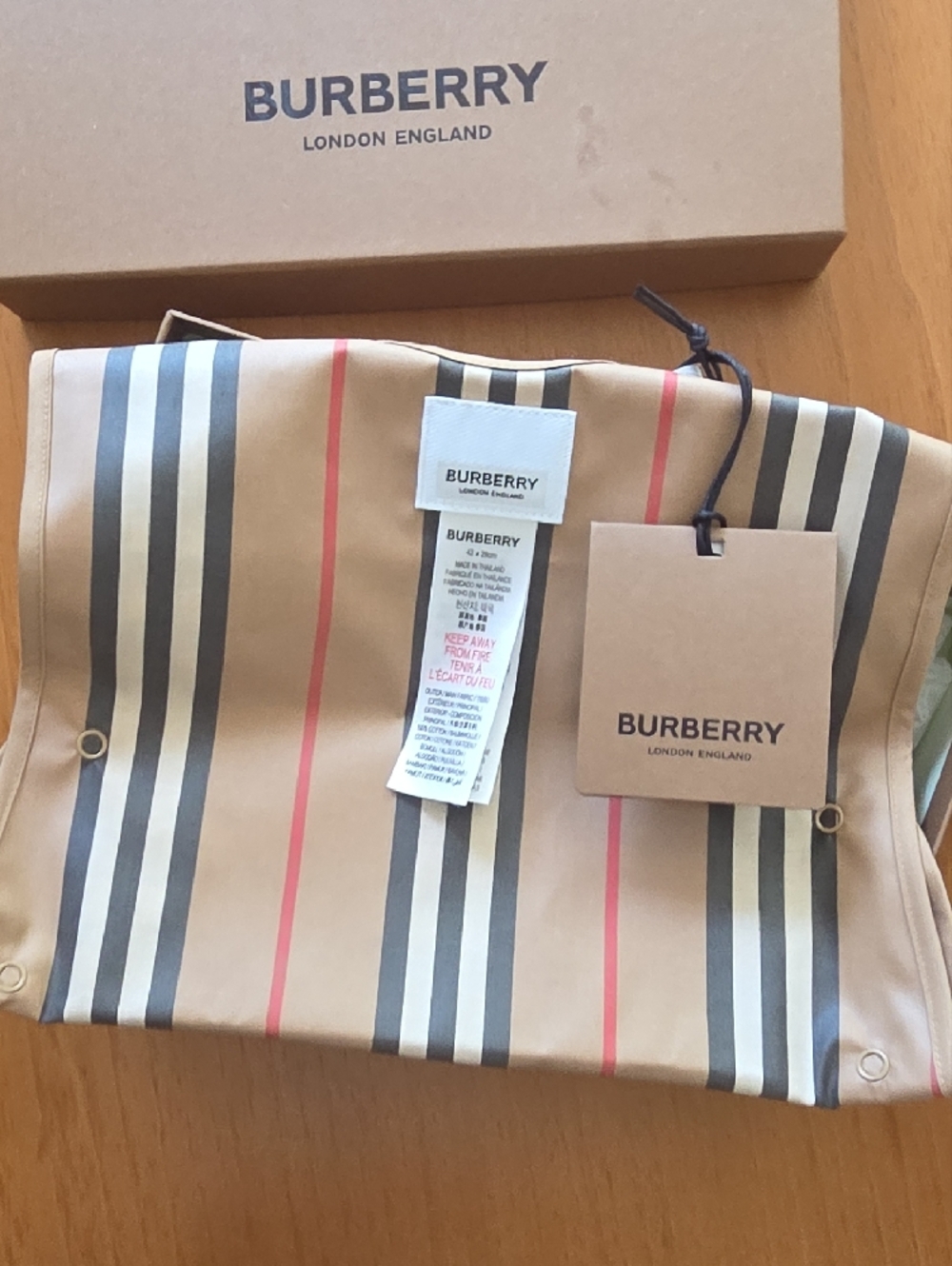 Burberry Beige Nova Check Baby Bib with Pink & Black Stripes - Picture 5 of 9